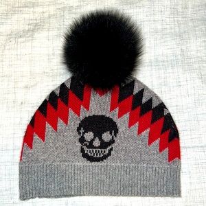 Skull Cashmere Hat with black Pom Pom
